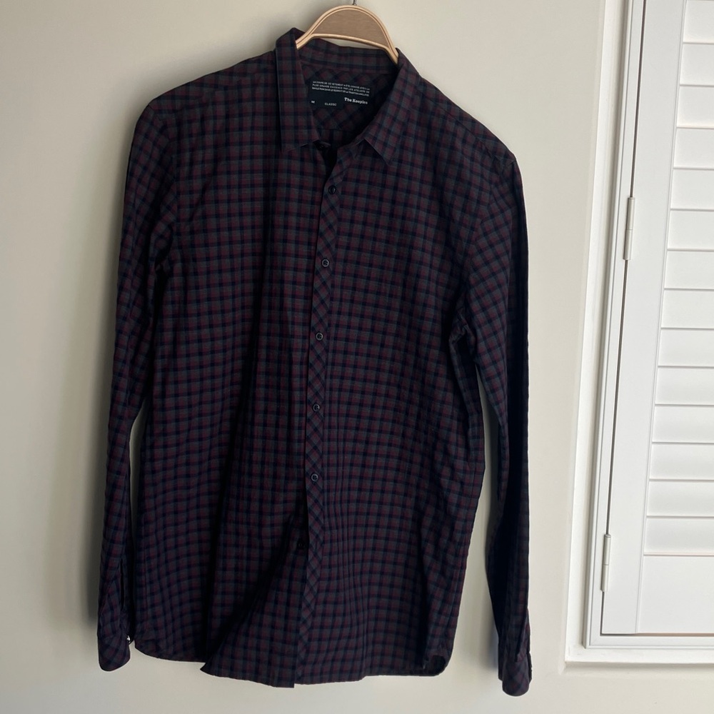 The Kooples Dark Red/Grey and Black Checkered Classic Button Down Shirt Size M